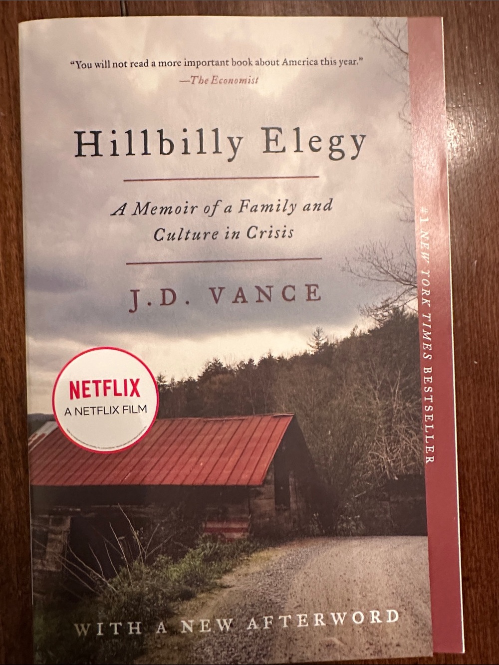 Harper Hillbilly Elegy Paperback Book with Red and Cream Cover